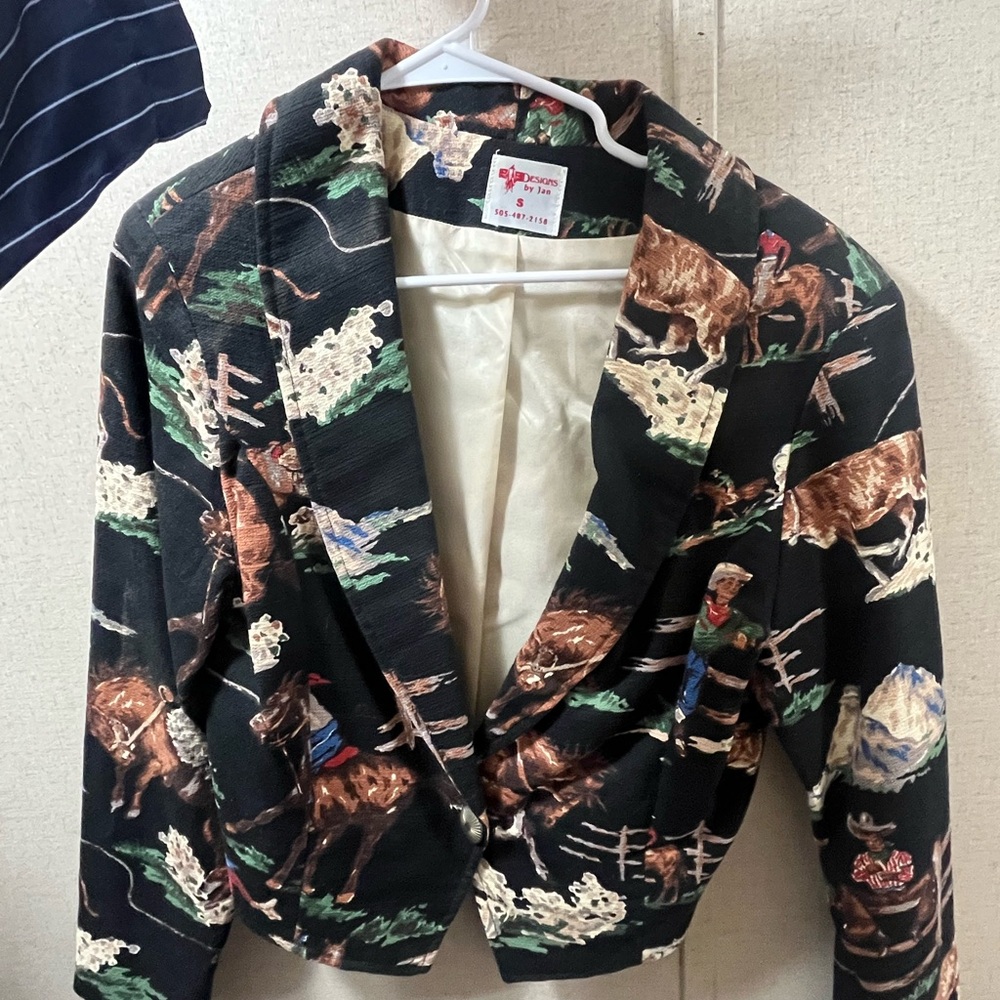 Stylish Western Print Blazer - Black and Brown